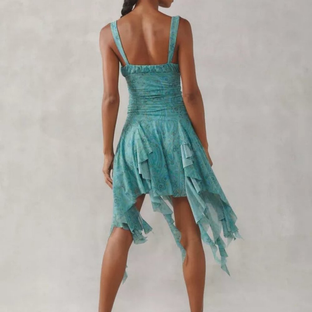 KIMCHI BLUE x Urban Outfitters Ilana Blue Ethereal Mesh Drapey Mini Dress S - Picture 7 of 12